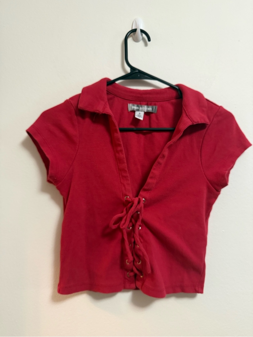 Urban Outfitters Red Lace-Up Polo Crop Top - Picture 3 of 4